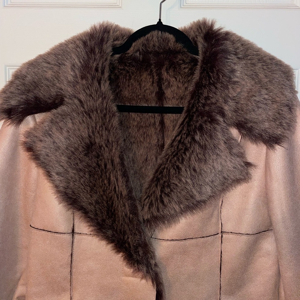 Marvin Richards Vintage Y2k Penny Lane Tan Teddy Jacket with Fur Trim - Picture 3 of 7